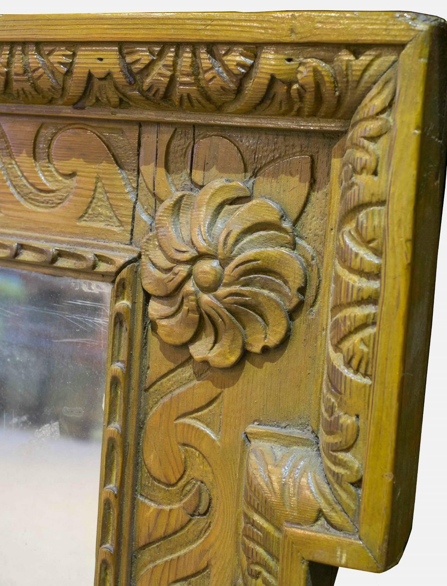 Carved Pine Overmantel Mirror In Excellent Condition For Sale In Salisbury, GB