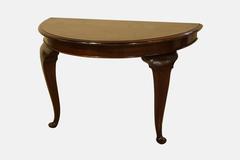 Pair of Burr, Elm and Mahogany Demilune Tables