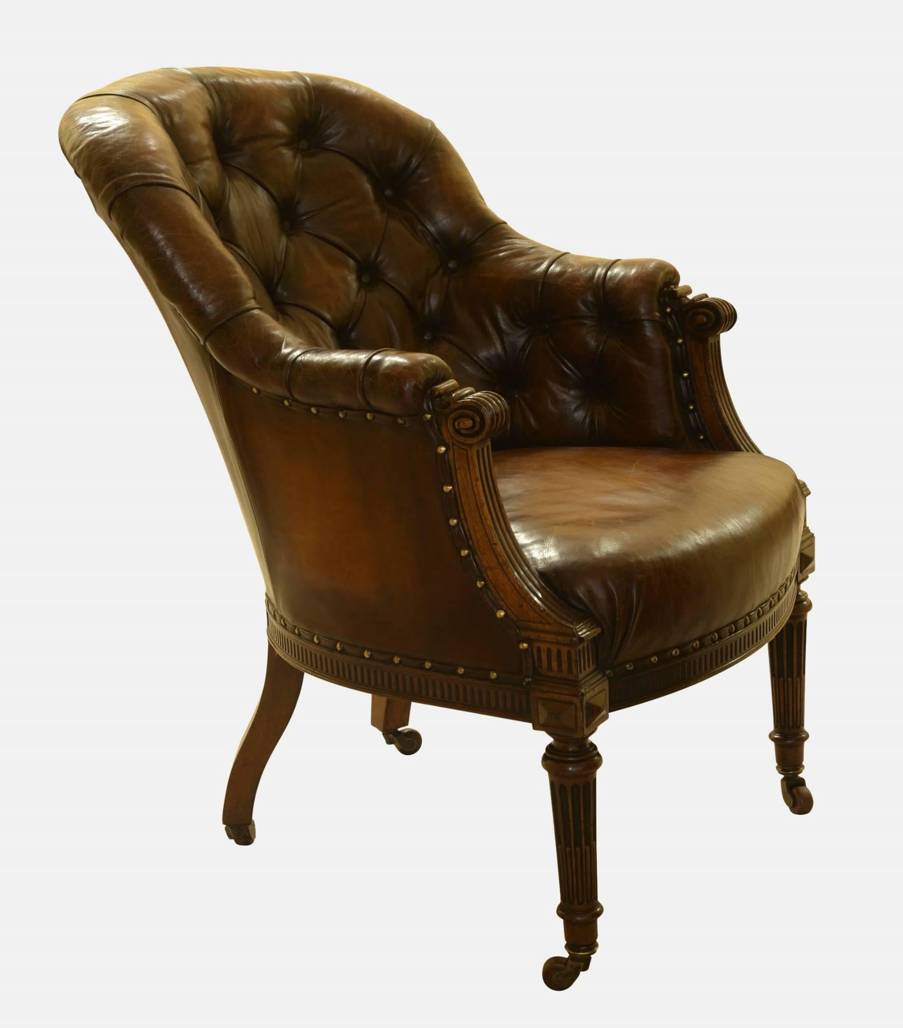 Pair of Regency Mahogany Leather Liberty Chairs In Excellent Condition In Salisbury, GB