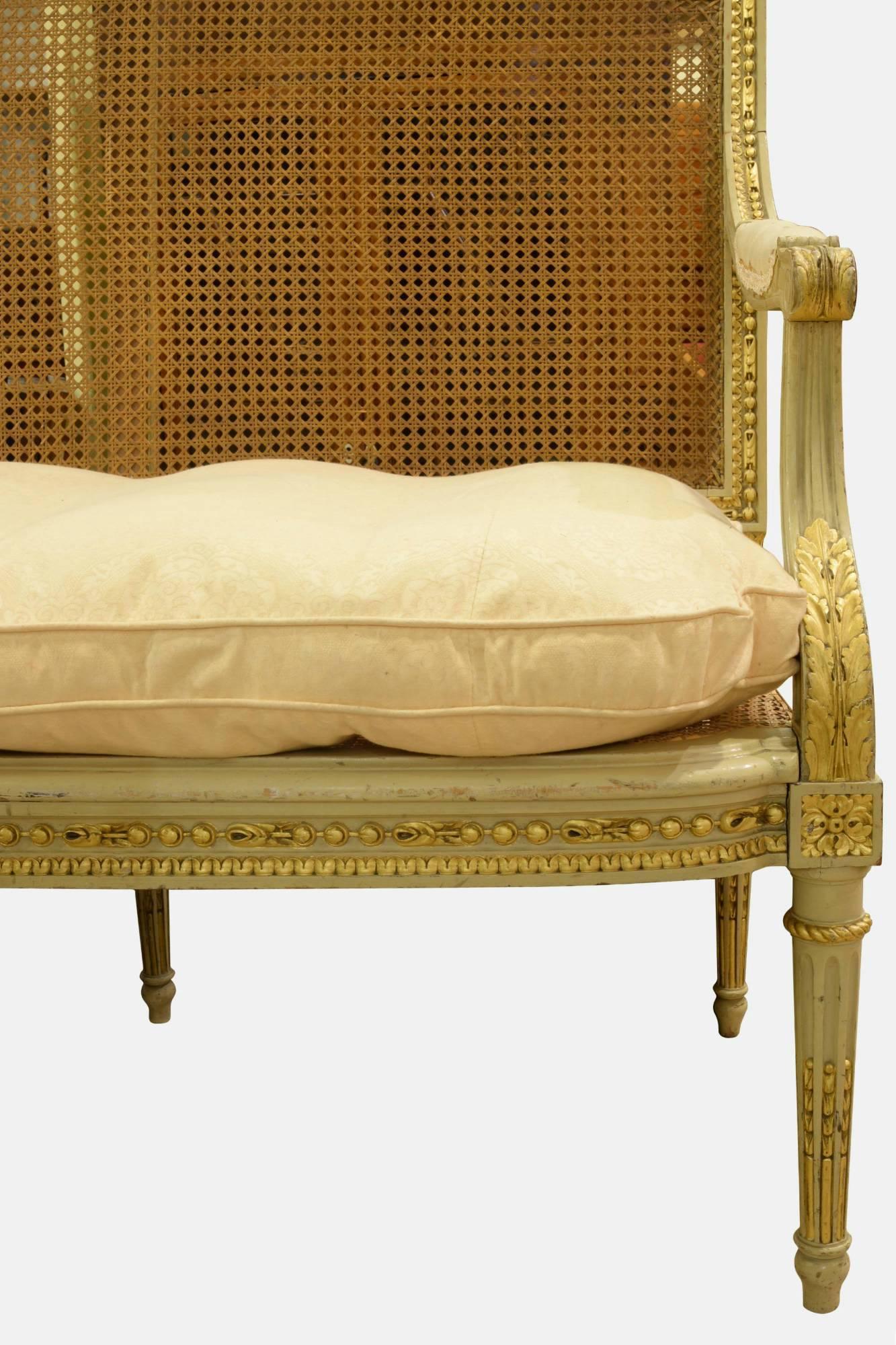 20th Century French Louis XVI Style Painted Gilded Sofa