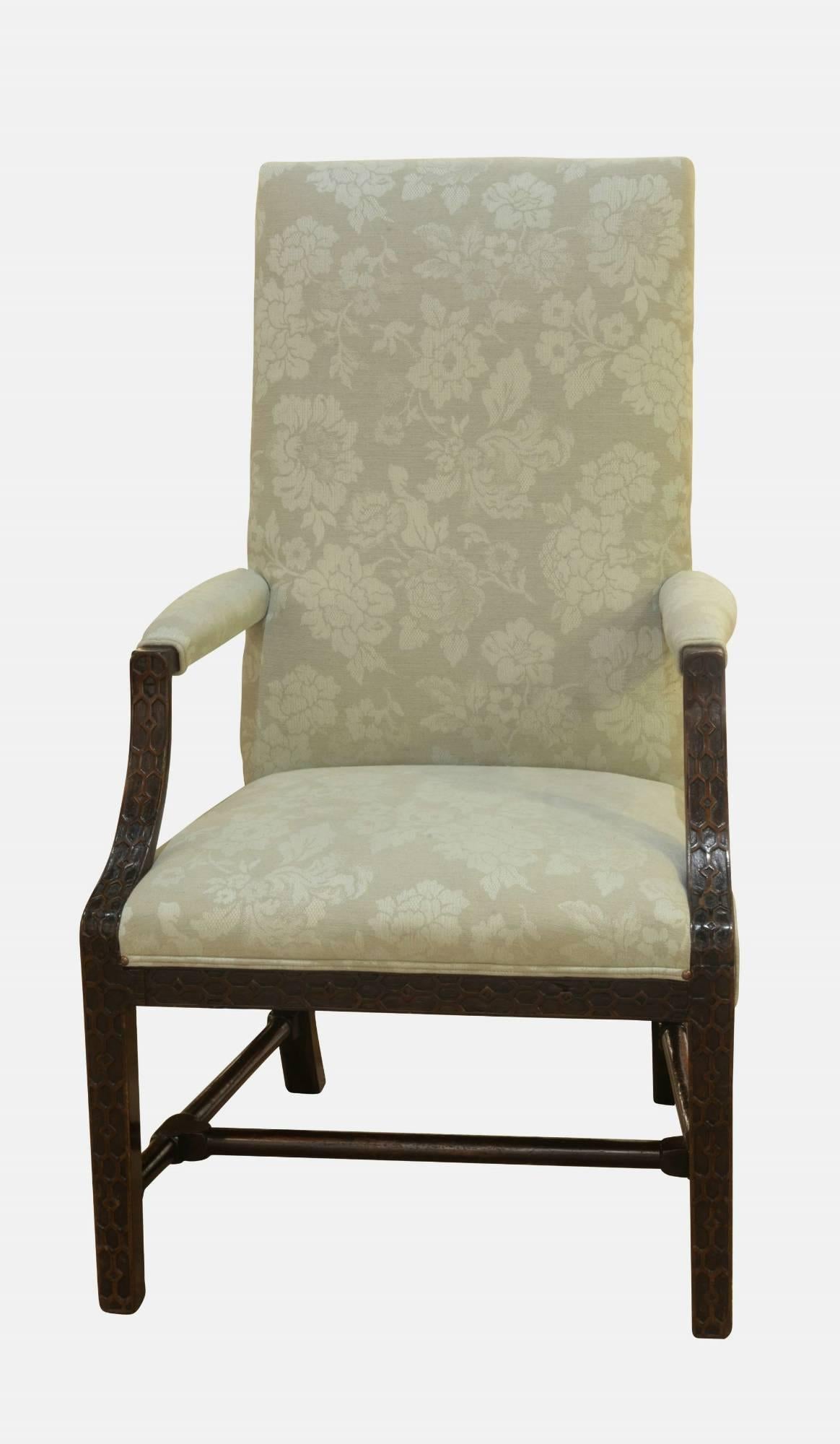 Late 19th century mahogany high backed chair in the Chippendale style.
       
