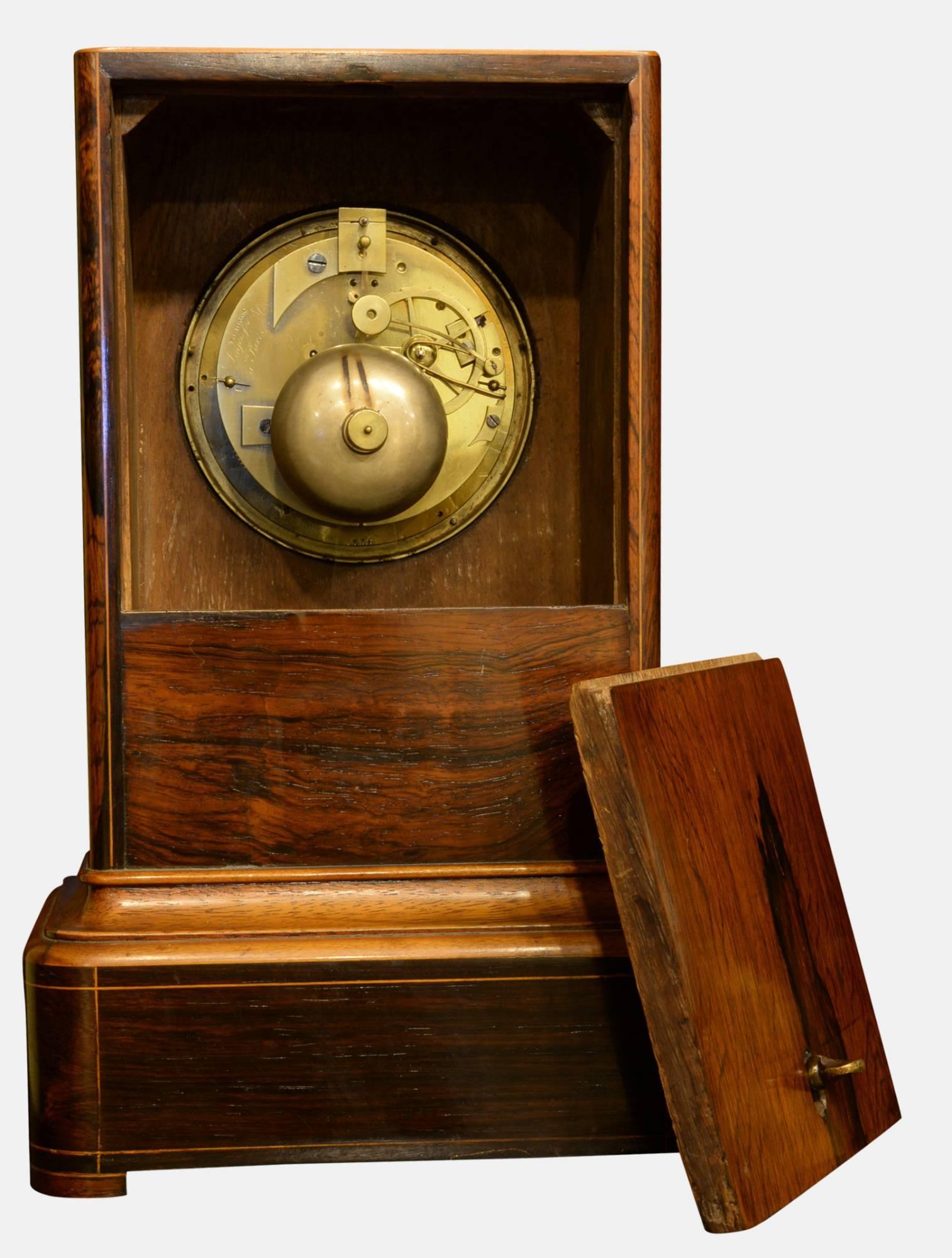 French Inlaid Rosewood Cased Mantle Clock In Excellent Condition In Salisbury, GB