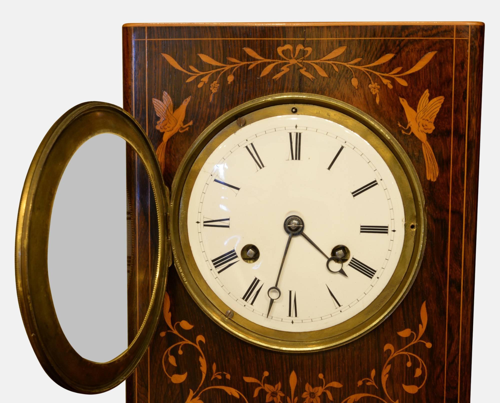 French Inlaid Rosewood Cased Mantle Clock 1