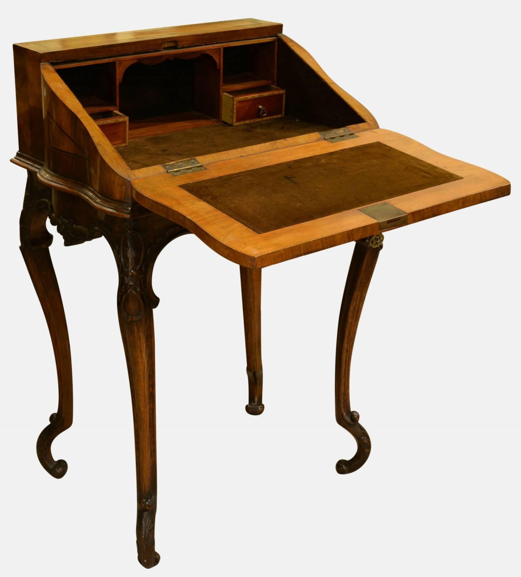 19th Century Mahogany and Walnut Ladies Bureau 1