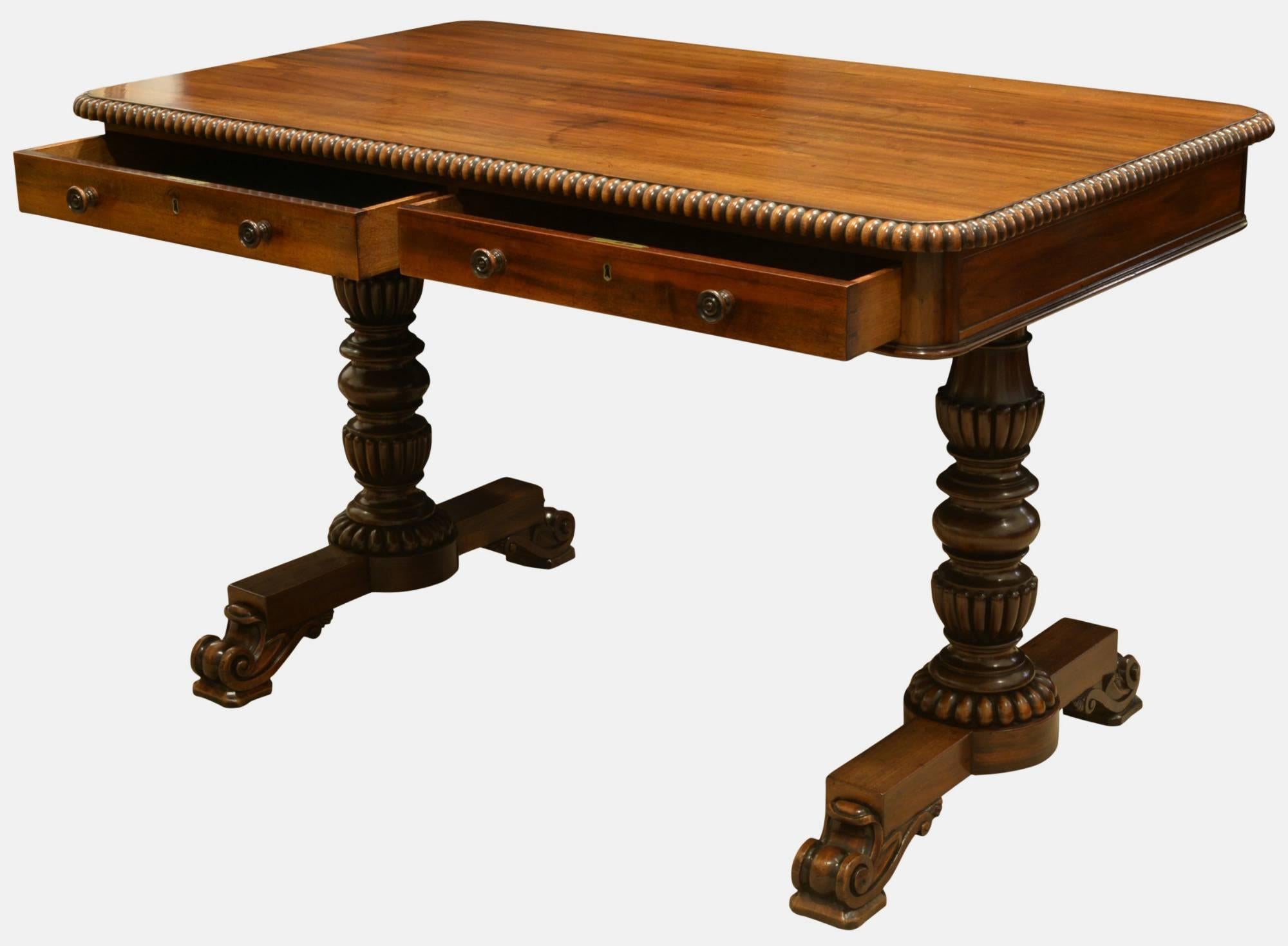 A pillar end library table made in 'Gonzalo Alves' a Brazilian rare hardwood of very fine quality in the Gillows style.

circa 1830.