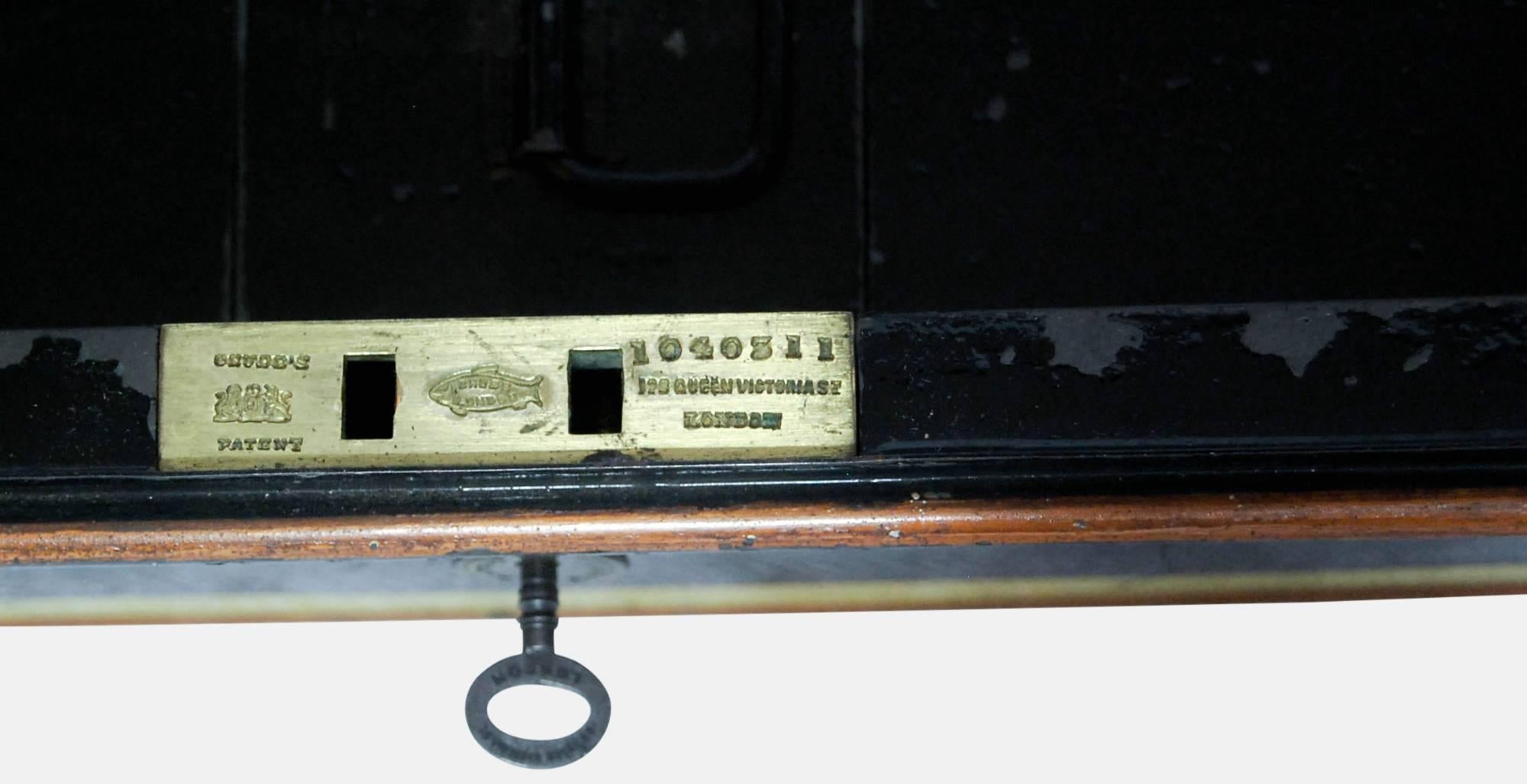 20th Century Edwardian Jappaned Metal & Brass Cash Box by Chubb & Sons