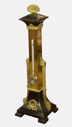 Mid Victorian Gilt Brass Sectioned Tower Desk Thermometer