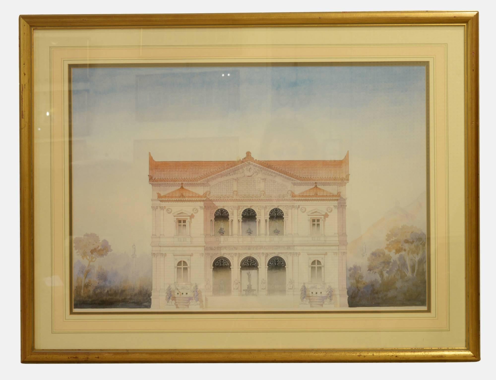 A pair of large, well framed European architectural prints.