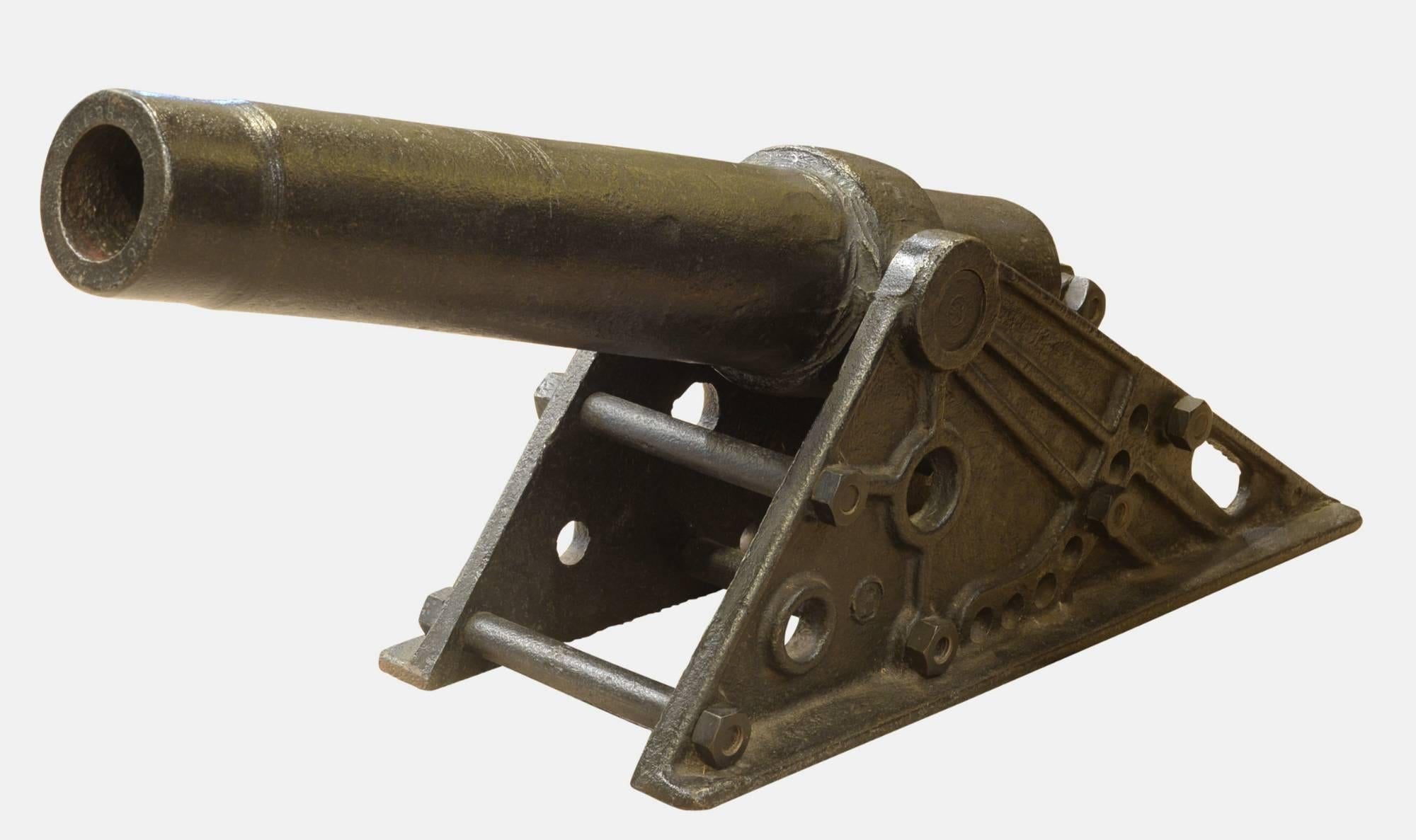 An iron barrelled, line throwing gun with iron carriage. The muzzle inscribed 'Galbraith, NYn No. 946'.
With elevation system,

circa 1850.