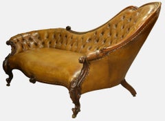 Deep Buttoned Chestnut Leather Chaise Longue
