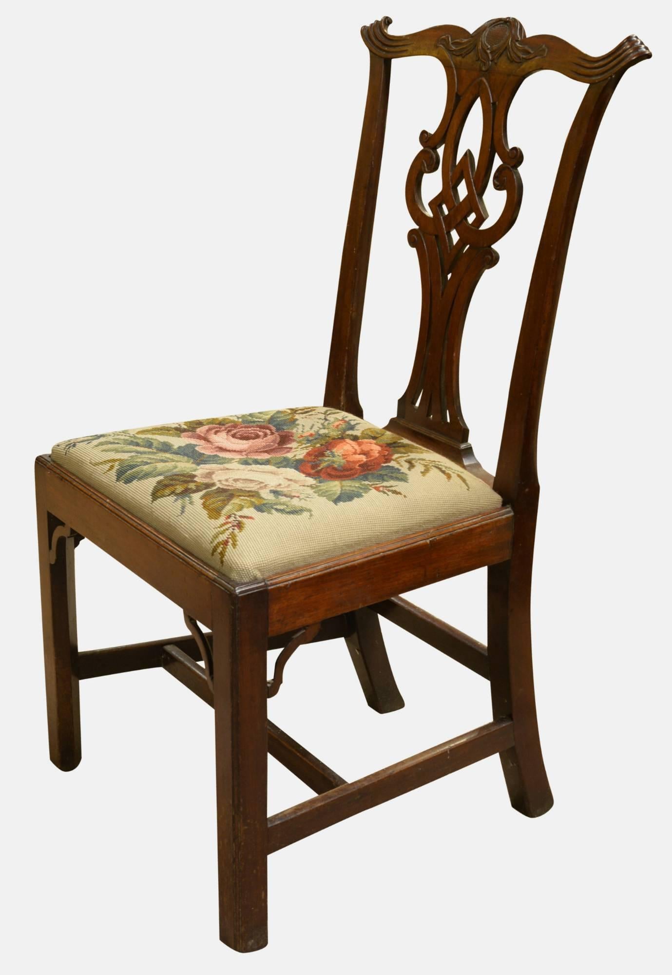 A single Chippendale period mahogany chair with finely carved back,

circa 1760.