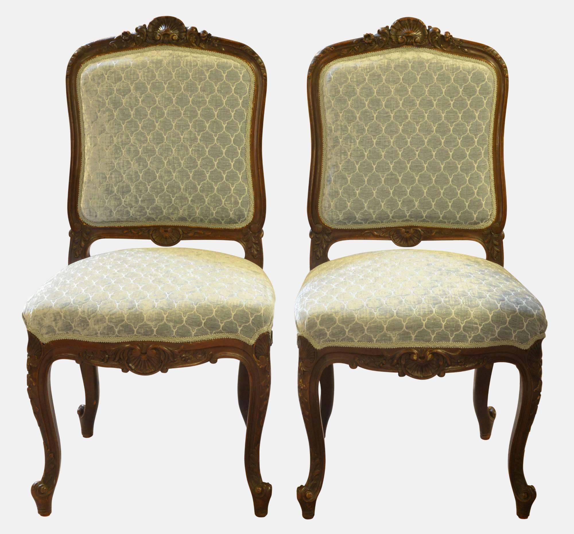 A pair of French occasional side chairs. Recently re-covered,

circa late 19th century.
        