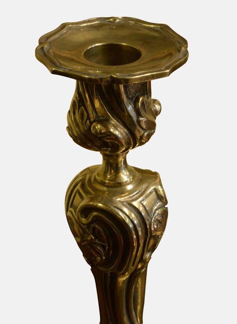 Pair of French Rococo Brass Candlesticks at 1stDibs
