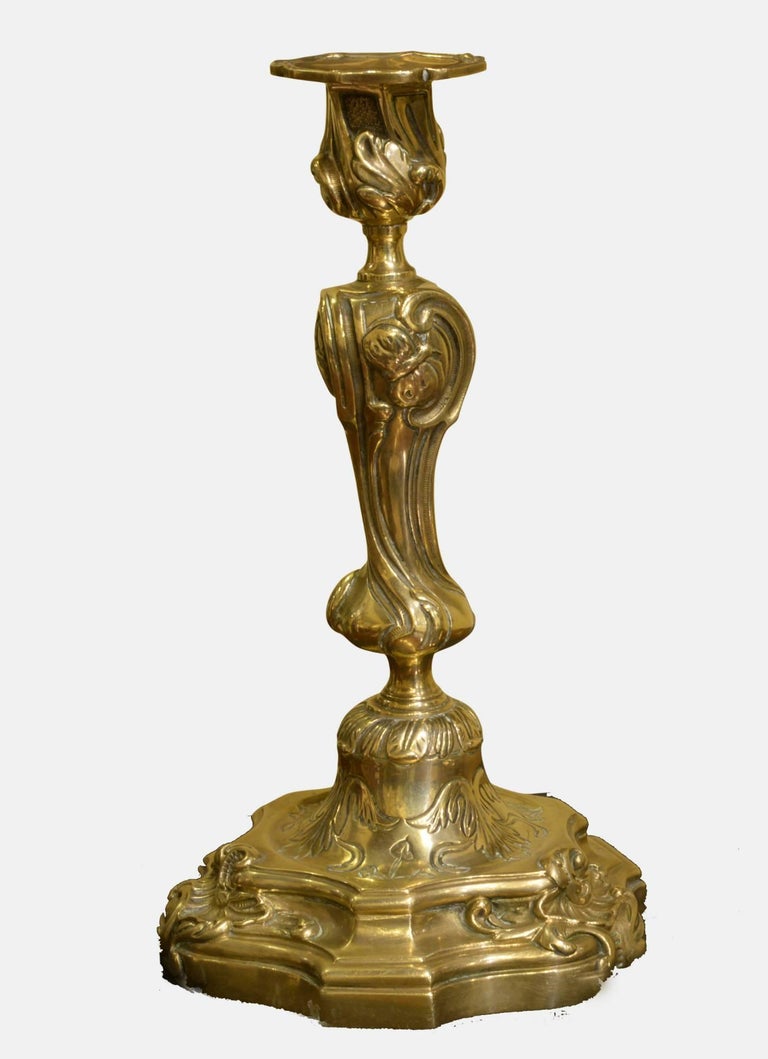 Pair of French Rococo Brass Candlesticks at 1stDibs