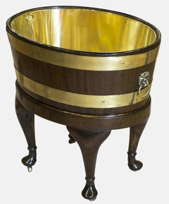 Chippendale Period Brass Bound Mahogany Oval Wine Cooler on Stand