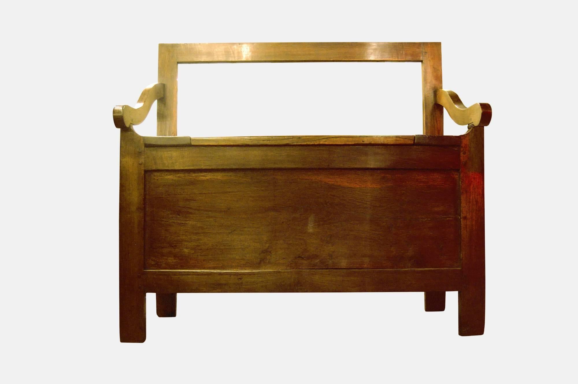 19th Century French Chestnut Bench with Lifting Seat
