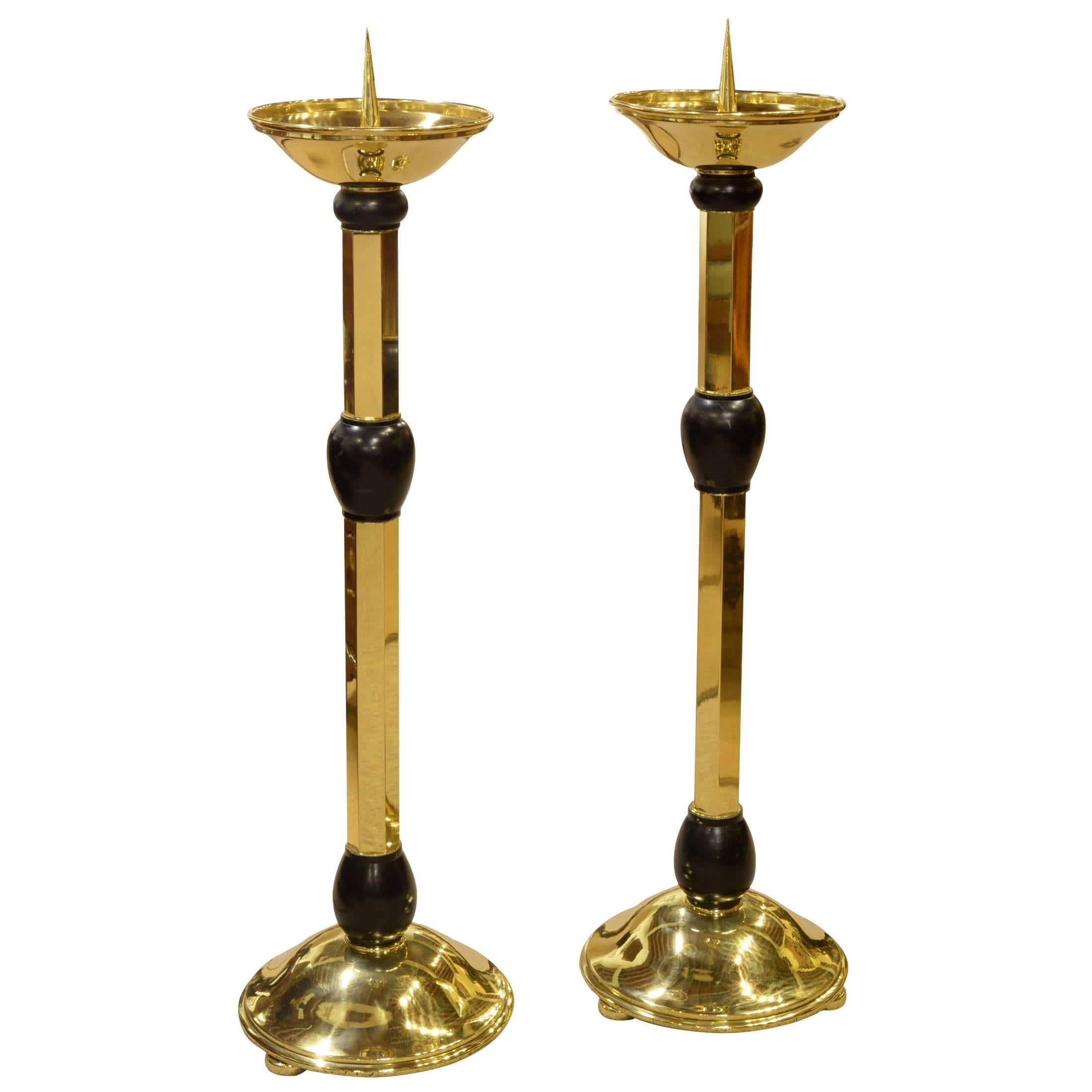 Pair of Lacquered Brass Candlesticks