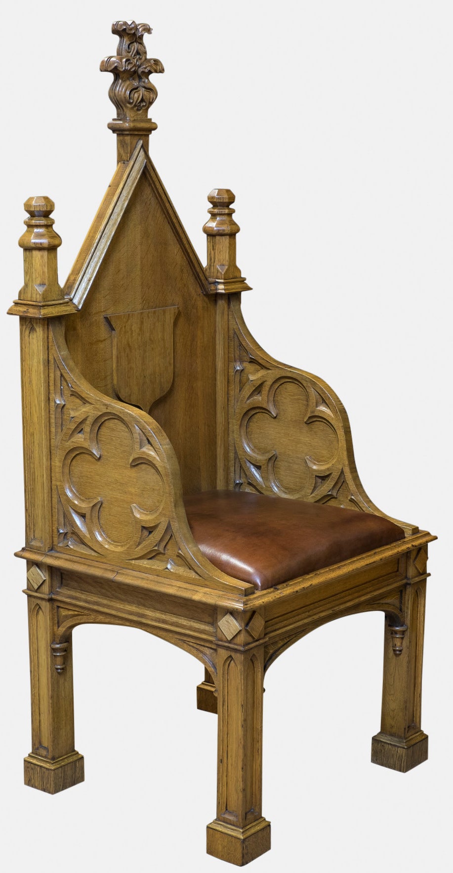 European Pair of Oak Gothic Throne Chairs