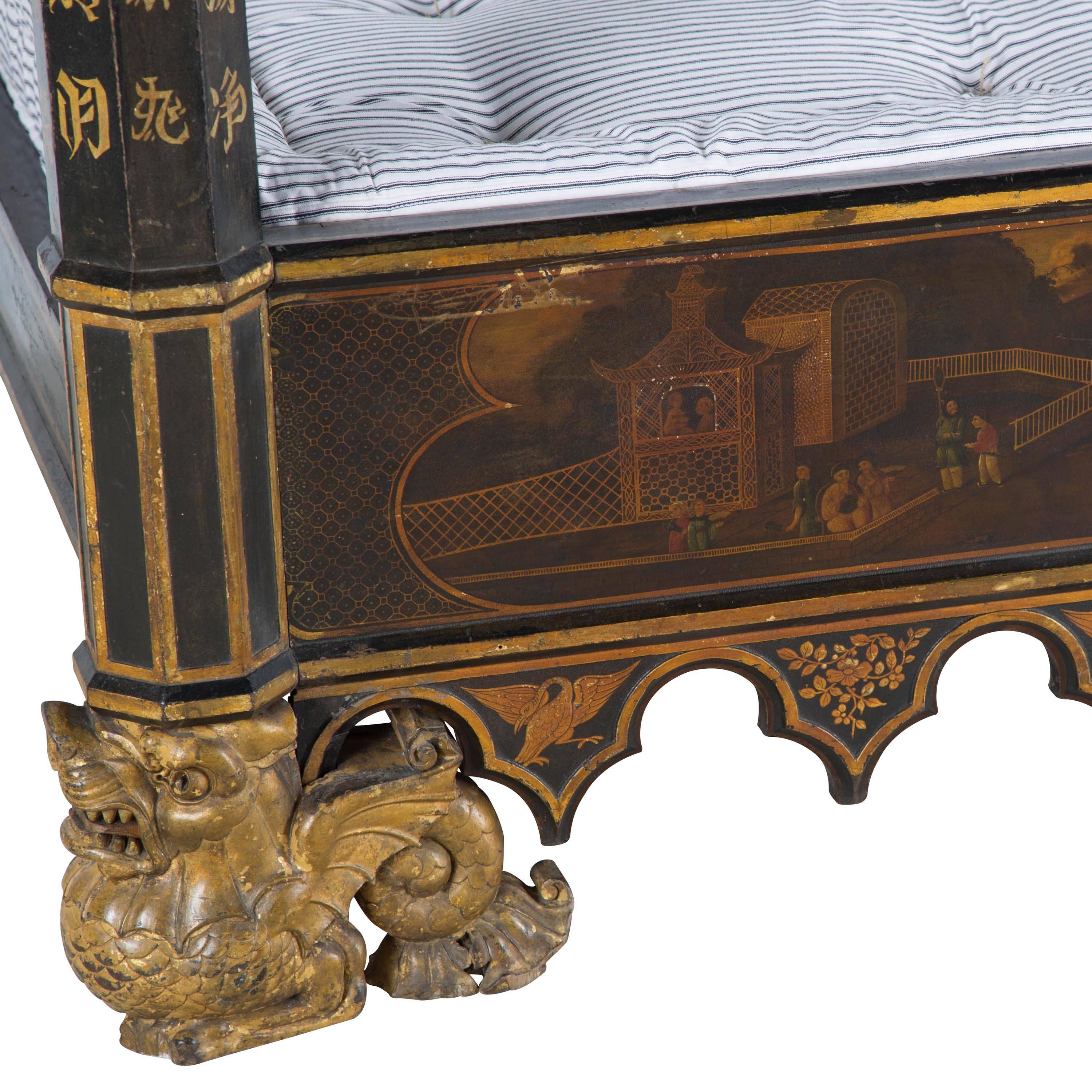 19th Century Regency Four-Poster Chinoiserie Daybed