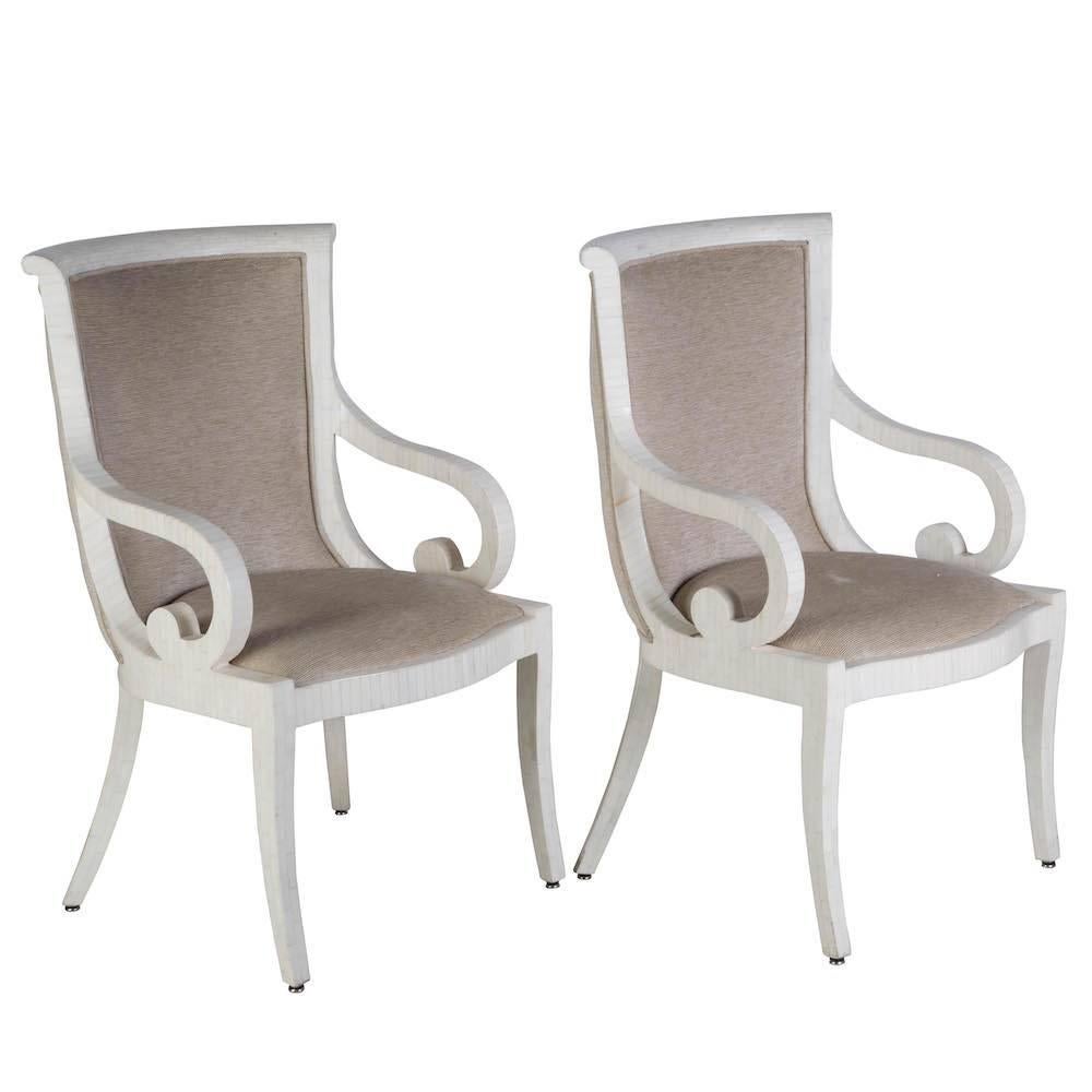 A set of eight Enrique Garcel designed bone veneered dining chairs, Columbia, 1970s. Seat depth 48cm.