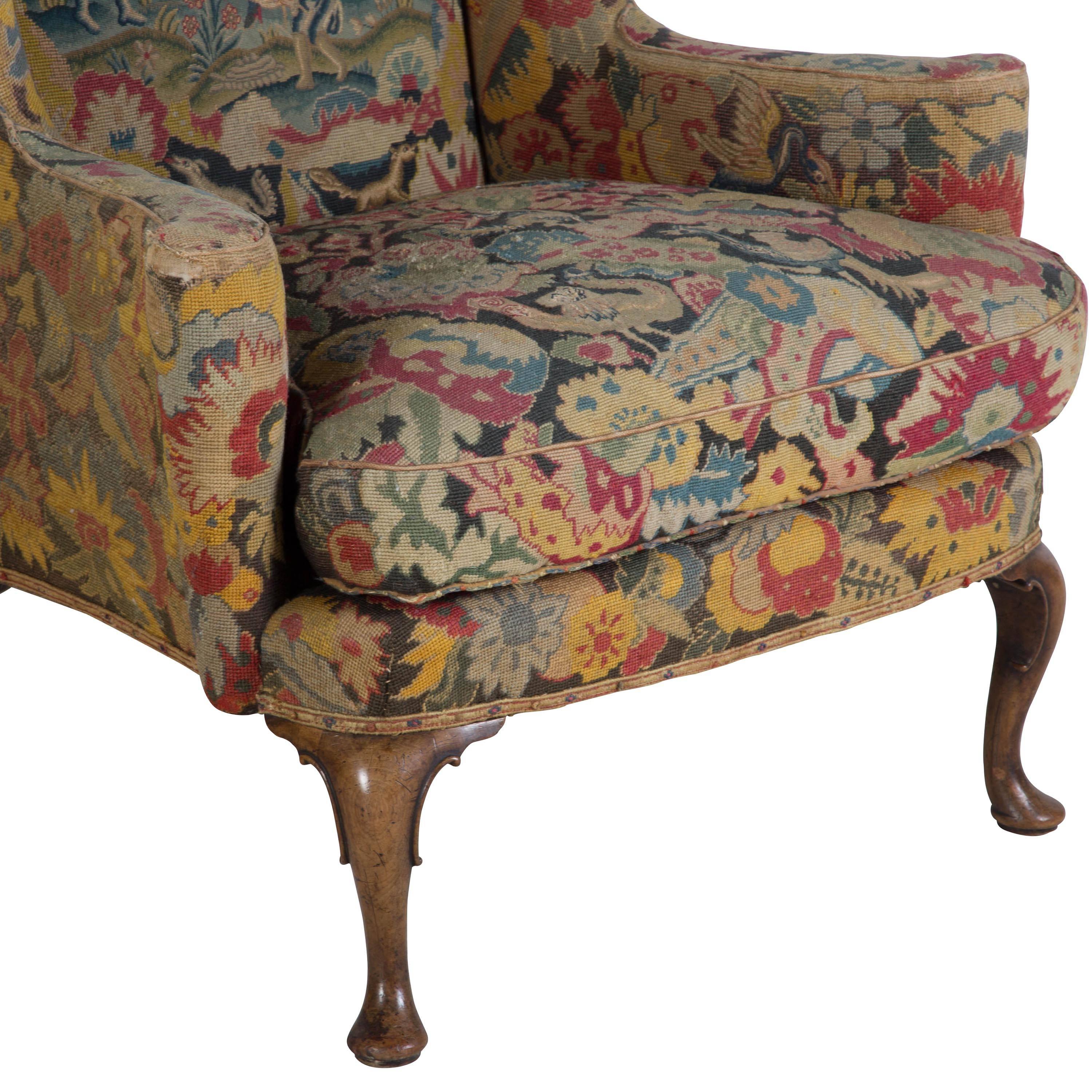 Walnut George II Wing Armchair