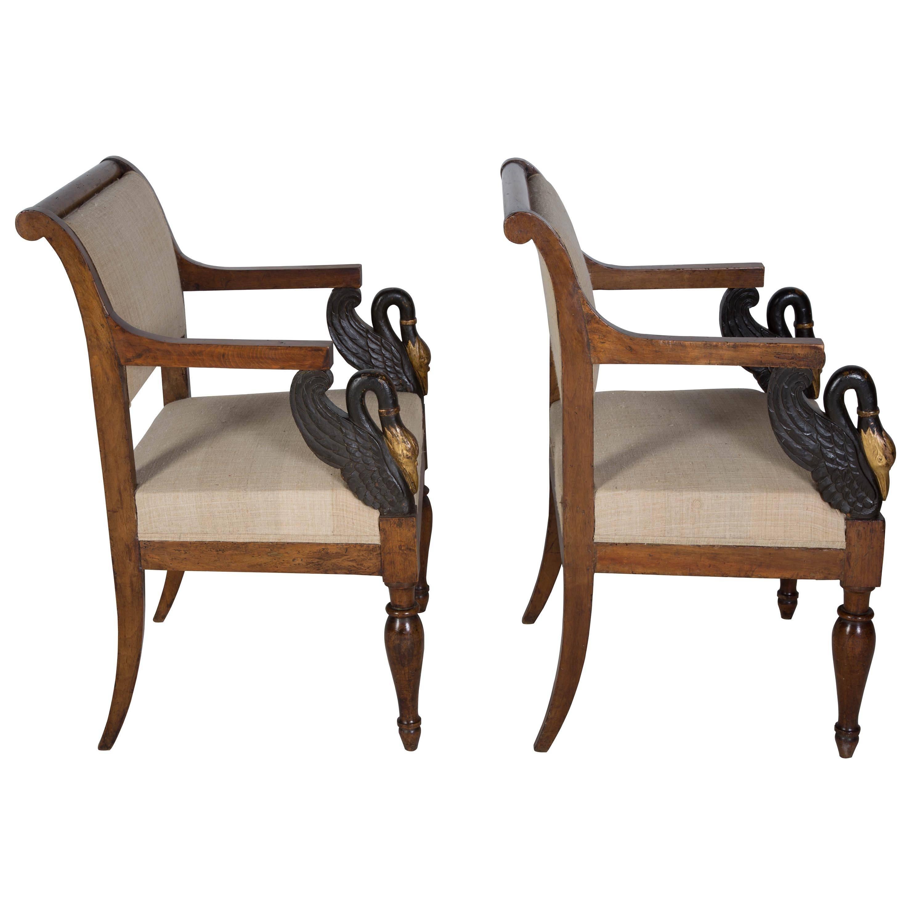 Ebonized Pair of Early 19th Century Italian Chairs
