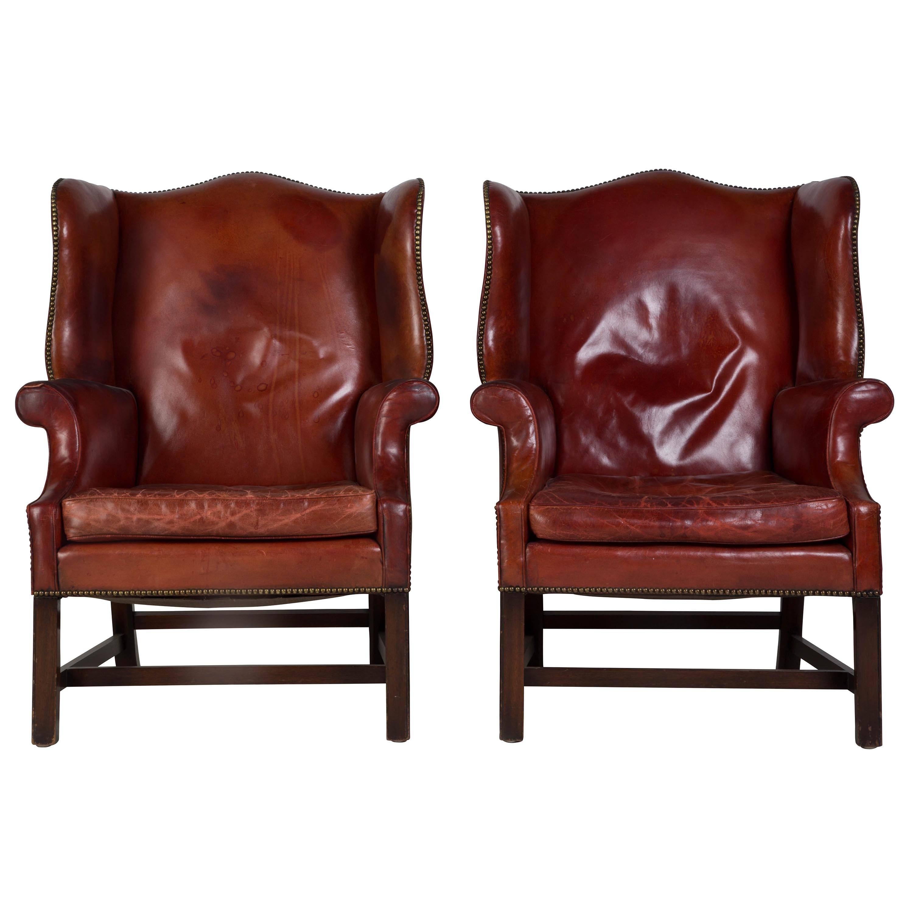 Pair of Leather Wingback Armchairs