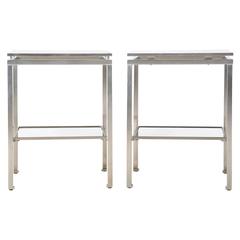 Pair of Steel and Glass End Tables