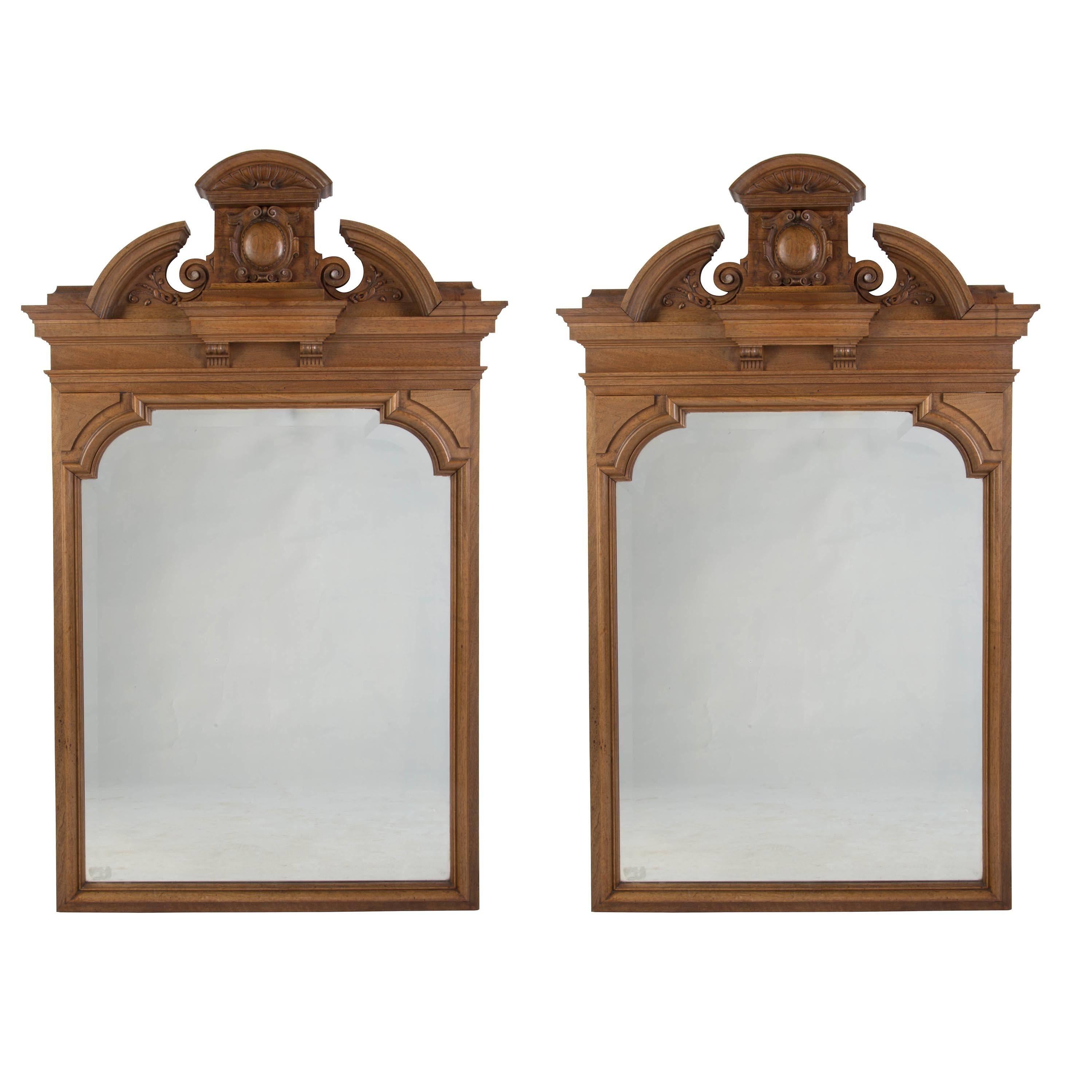 Pair of Carved Walnut Mirrors