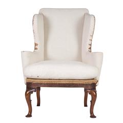 Antique Queen Anne Period Walnut Wingback Armchair