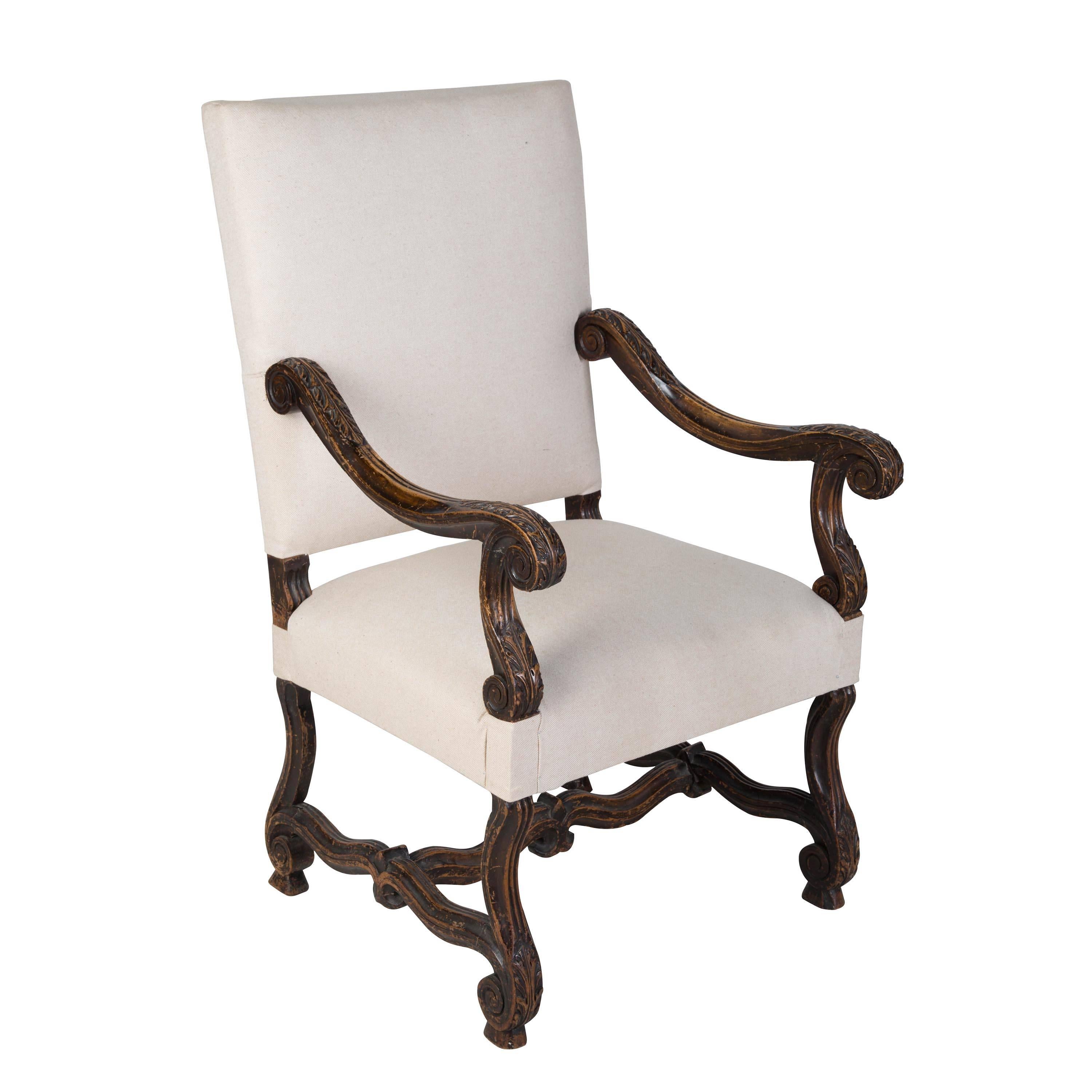 French chair, circa 1880. Re-upholstered in linen.