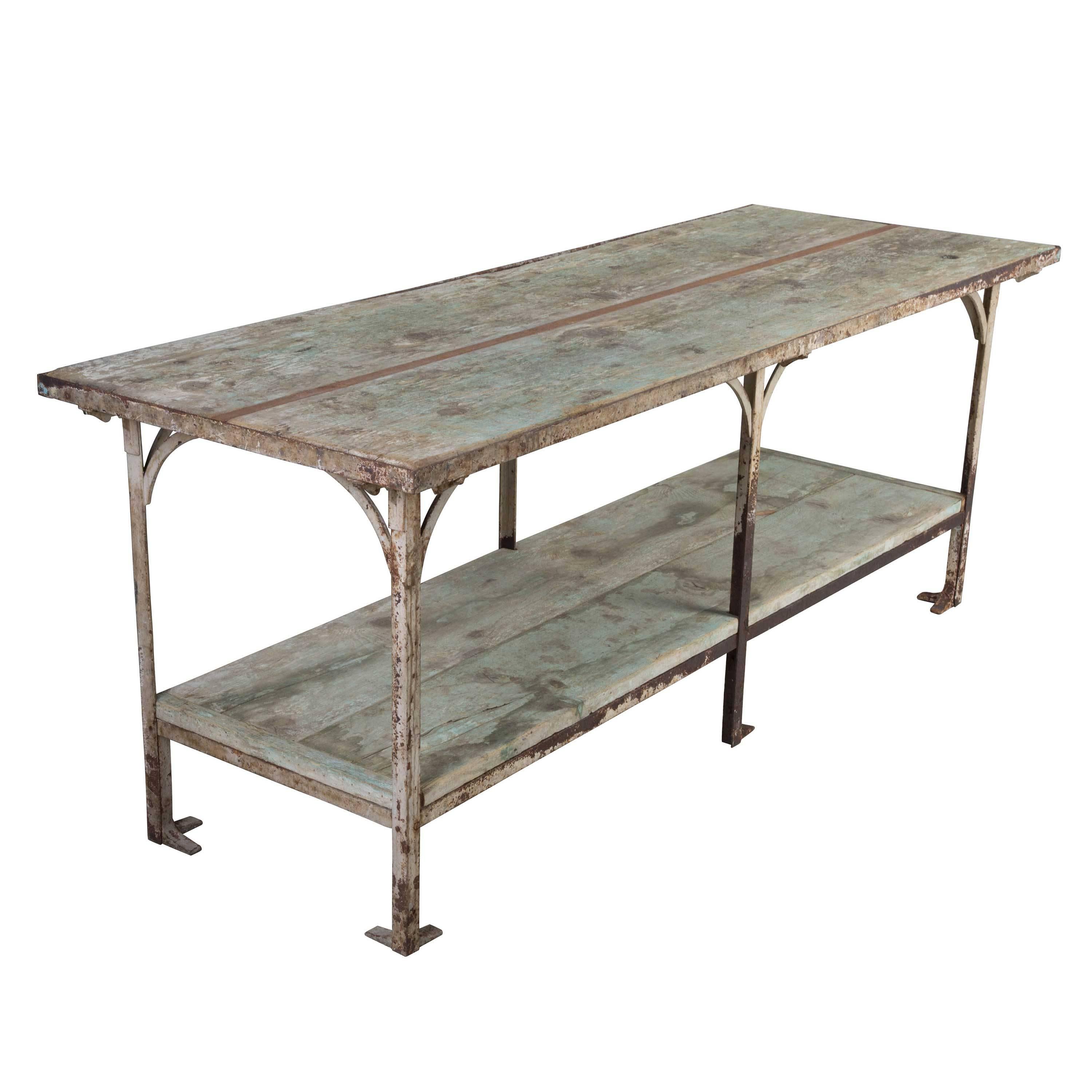 An early 20th century French florist's table in old paint.