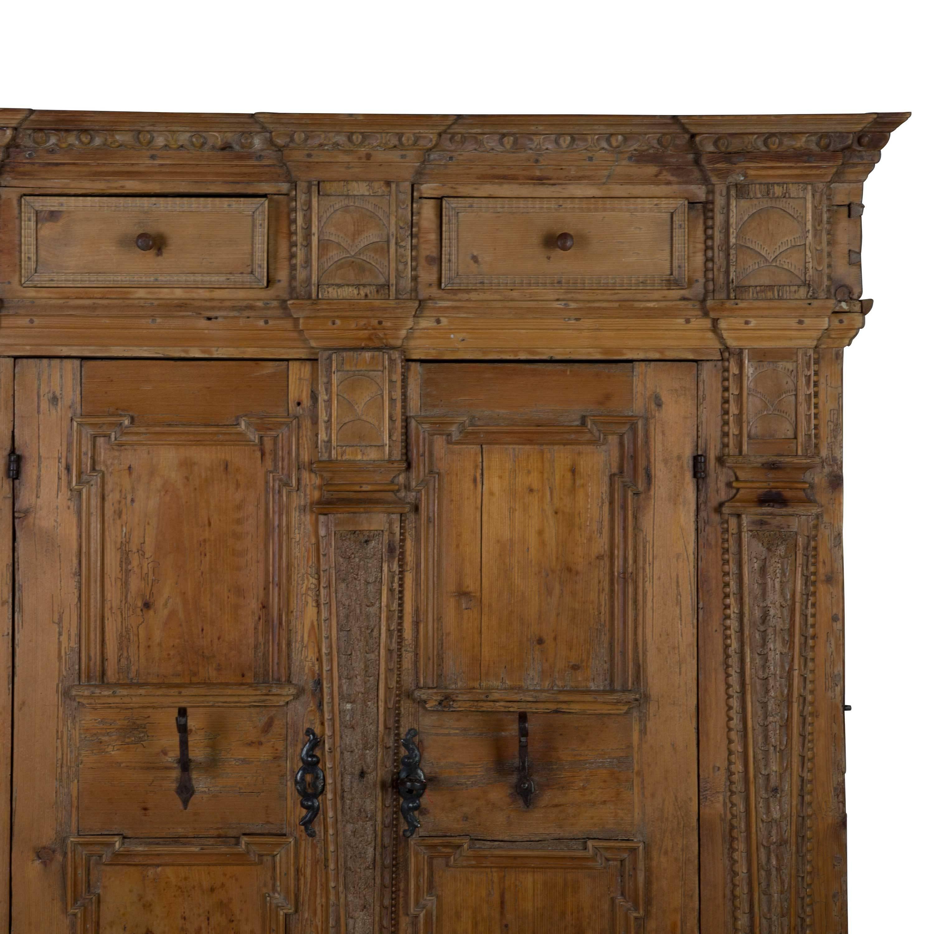 Wood 17th Century Architectural Armoire