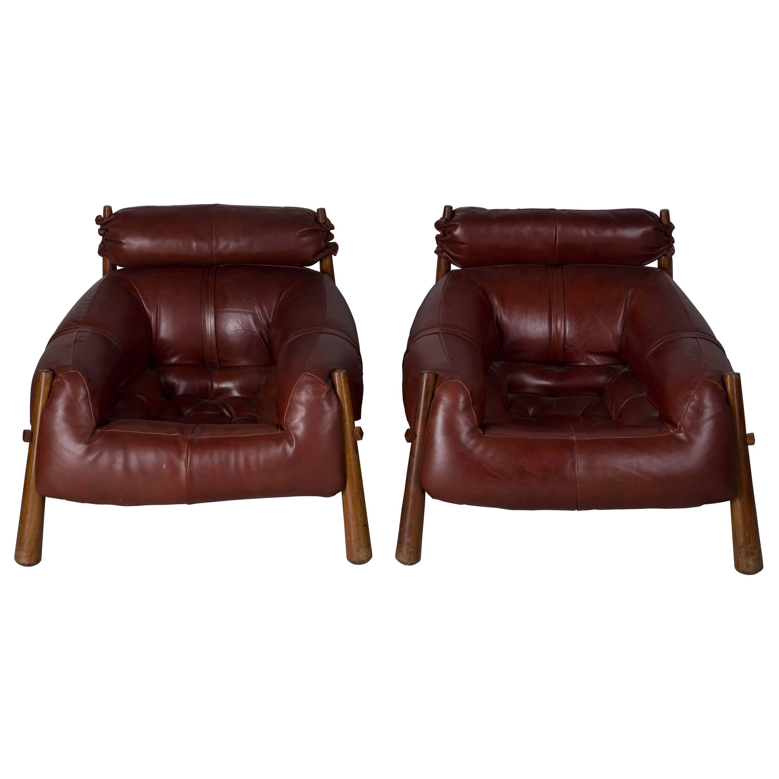 Brazilian Leather Armchairs In Good Condition In Gloucestershire, GB