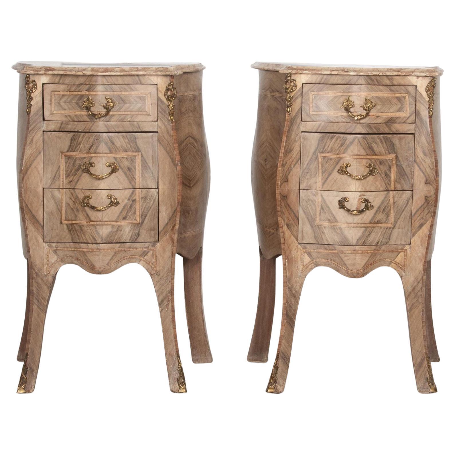 Pair of 20th Century Italian Bleached Marquetry Bedside Commodes For Sale