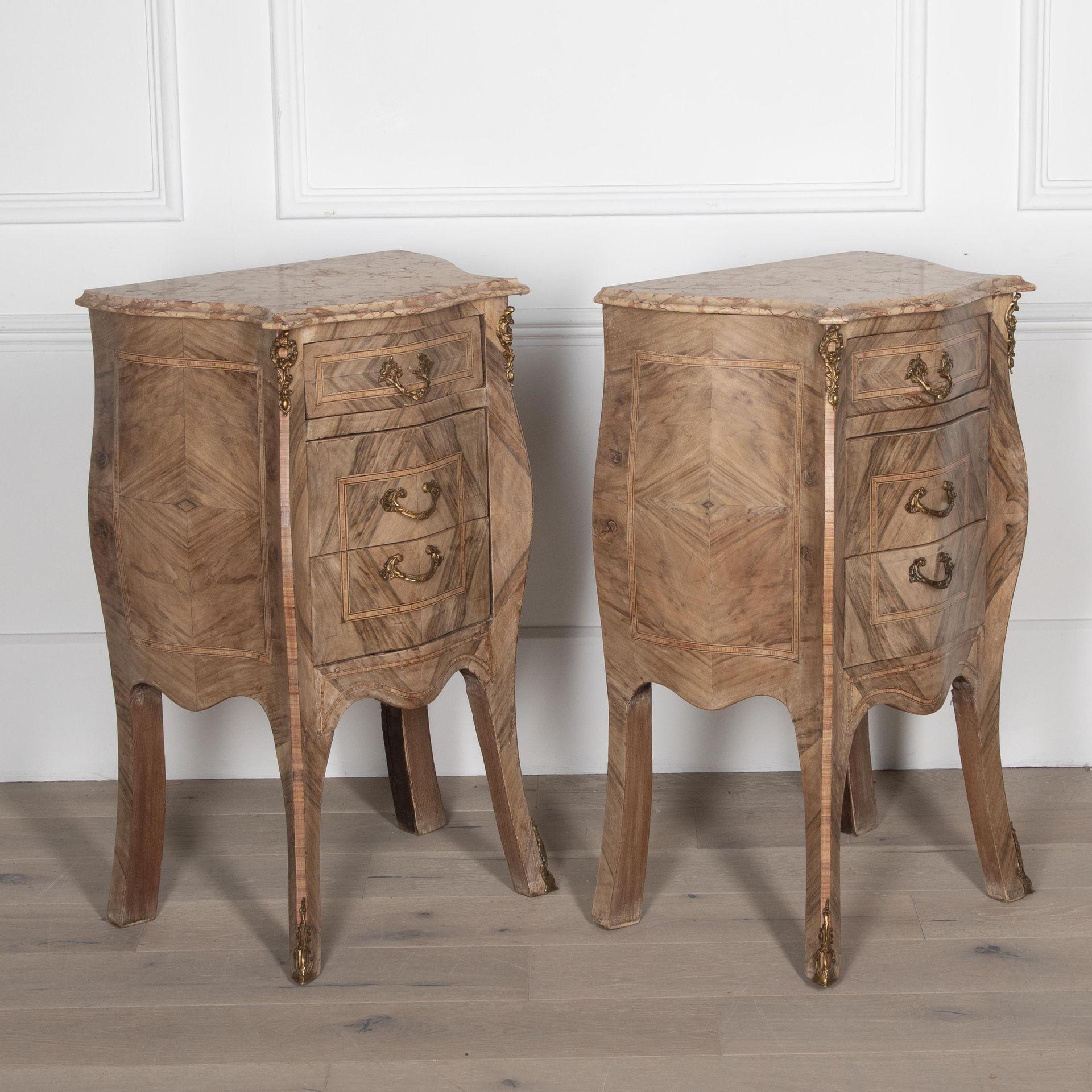 Louis XV Pair of 20th Century Italian Bleached Marquetry Bedside Commodes For Sale