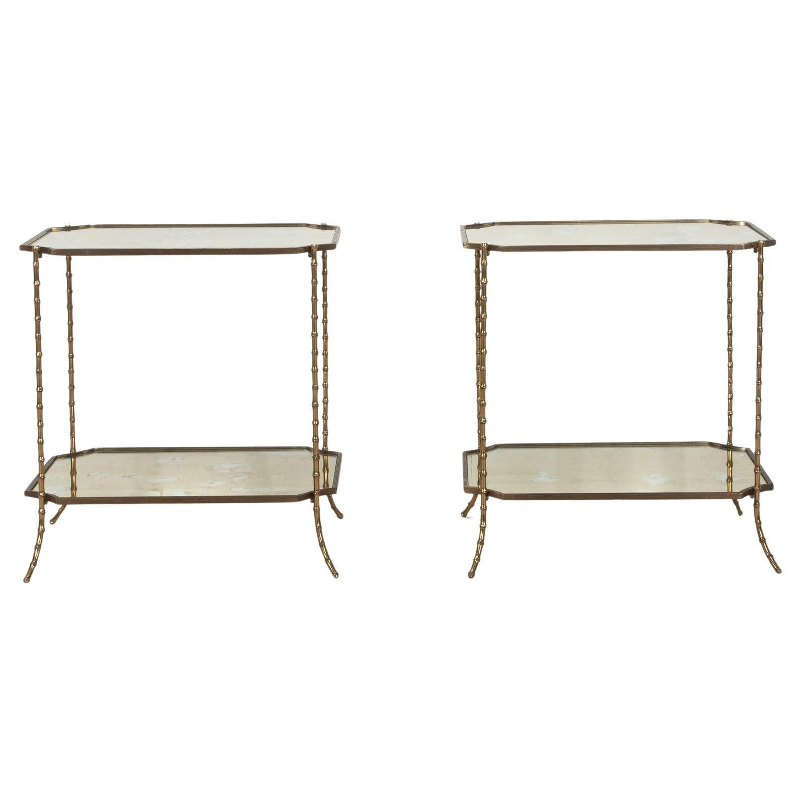 Pair of Mid-Century French Brass Maison Bagues Side Tables