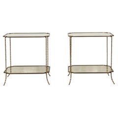 Pair of Mid-Century French Brass Maison Bagues Side Tables