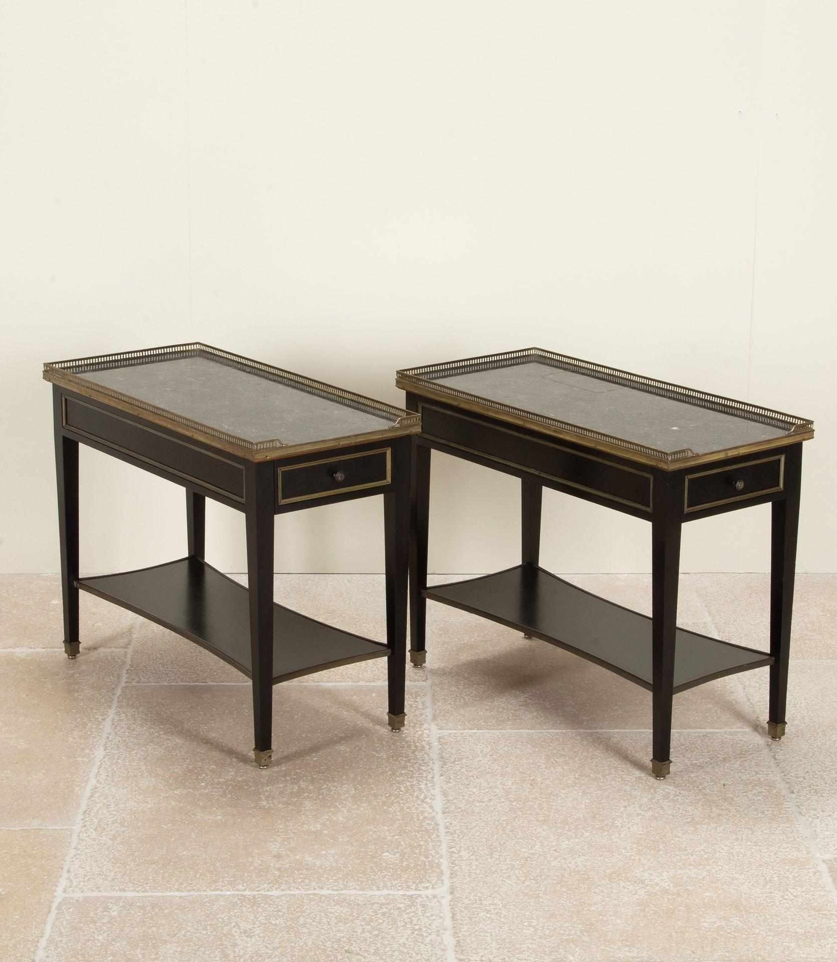 Mid-Century Modern Pair of 20th Century French Ebonised and Marble Side Tables For Sale