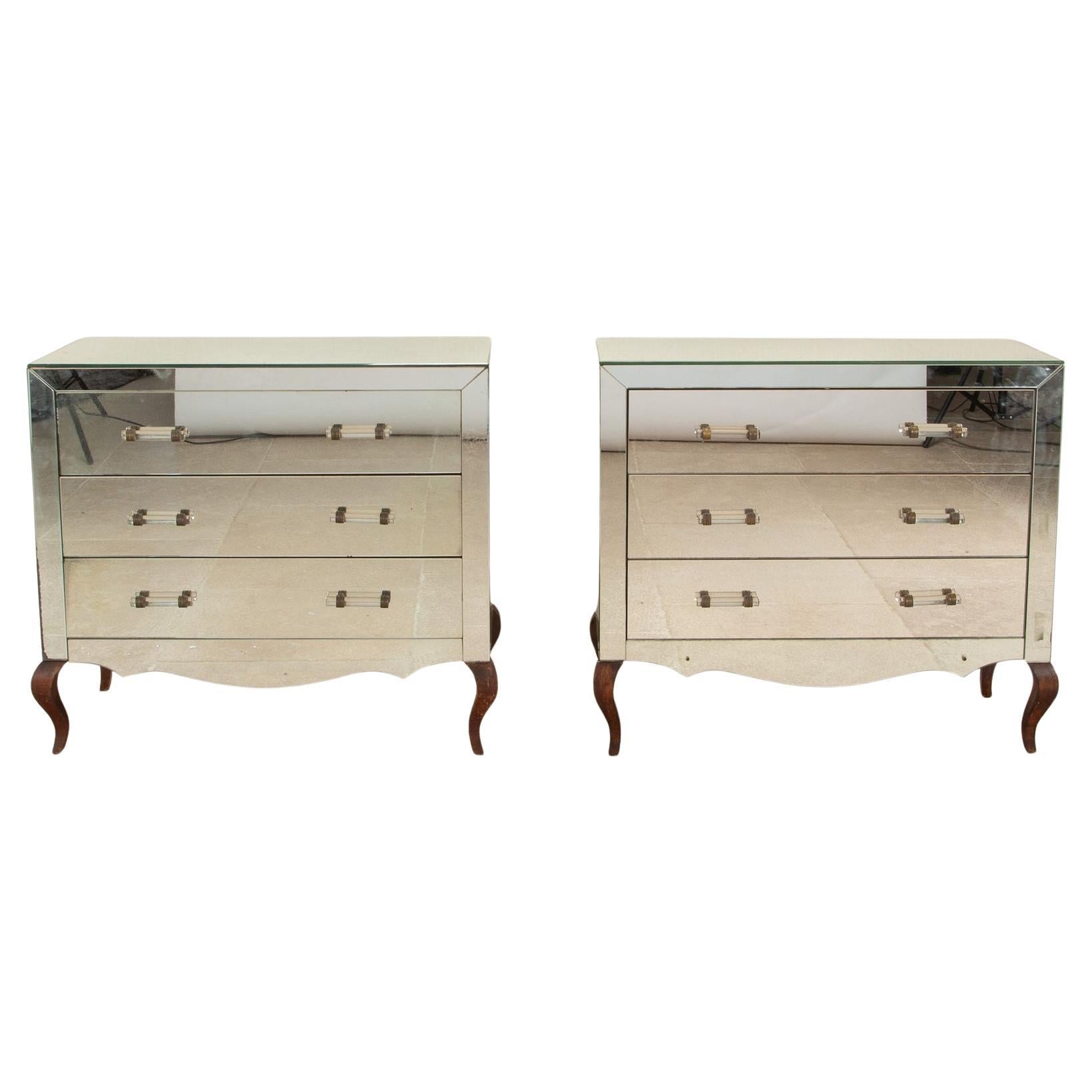 Pair of 20th Century French Art Deco Mirror Commodes For Sale