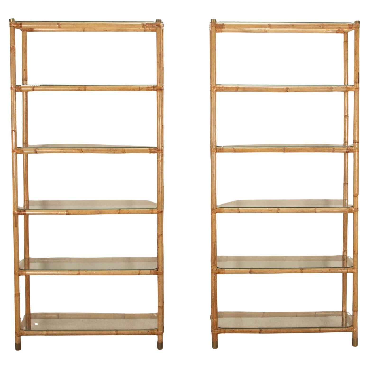Pair of Grand Scale Mid-Century Italian Bamboo Shelves