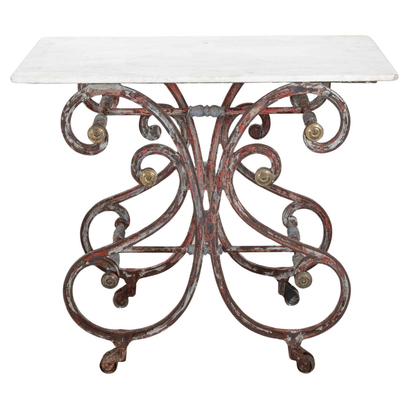 19th Century French Butchers Table with Marble Top