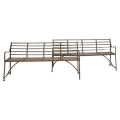 Paire de bancs de jardin en fer forgé anglais du 19e siècle avec sangles