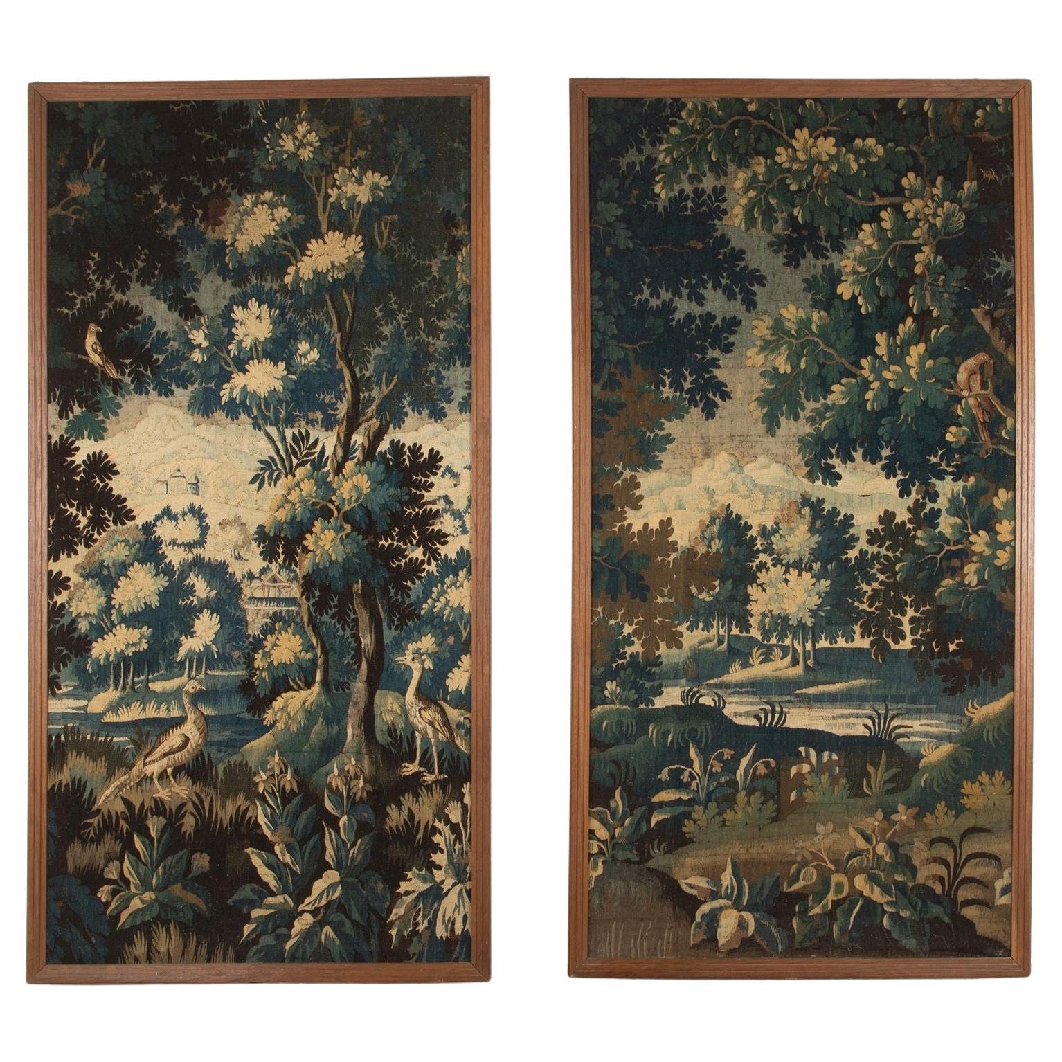 Paar französische gerahmte Aubusson-Wandteppiche aus dem 18. im Angebot