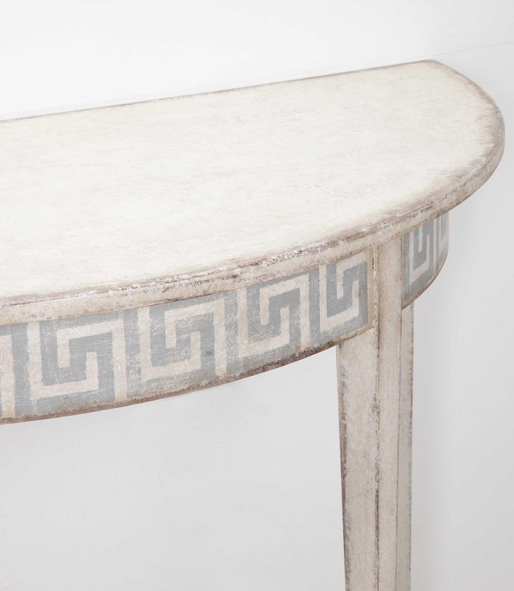 Wood Pair of Late 19th Century Demi Lune Tables with Painted Greek Key Detail For Sale