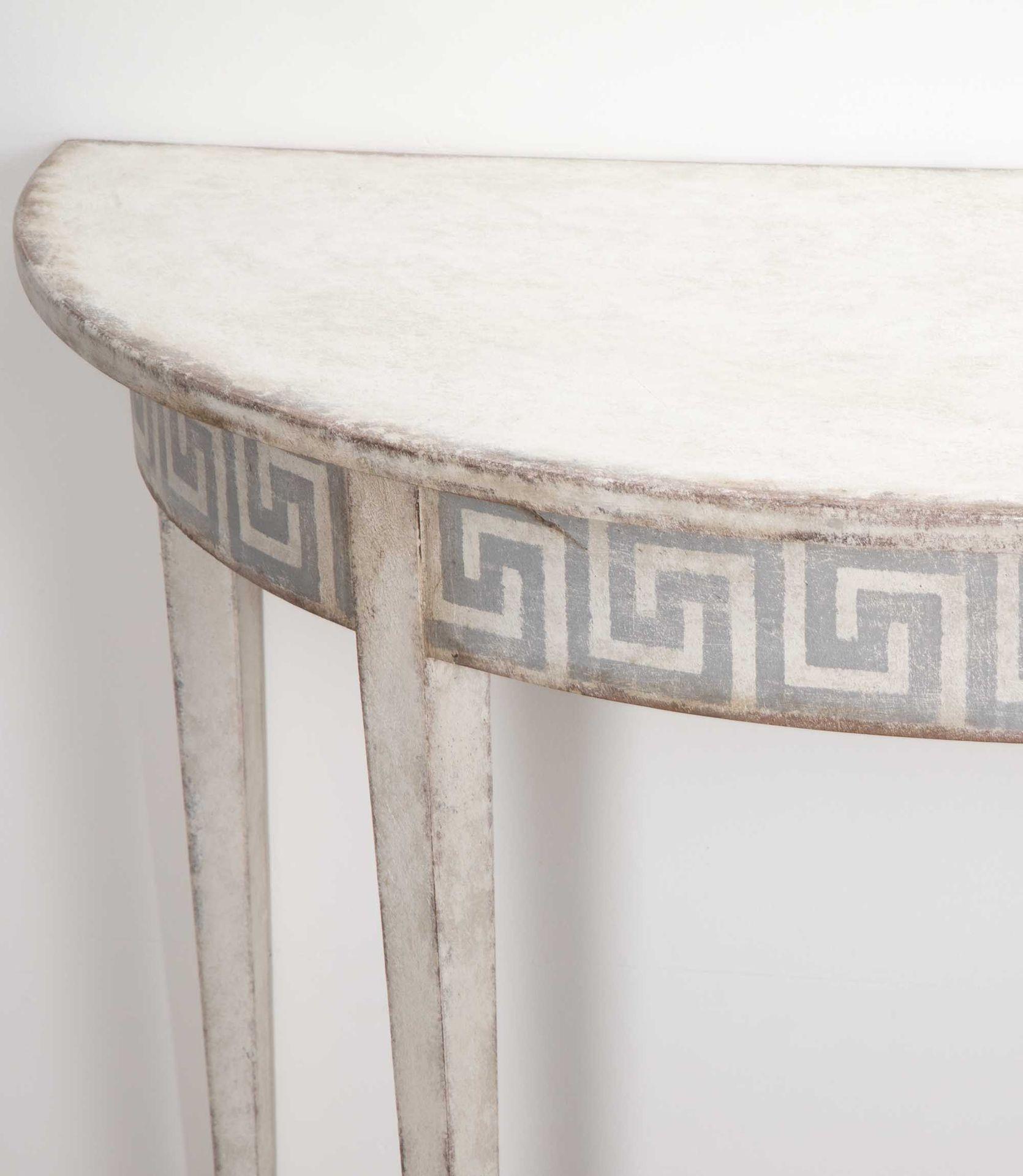 Pair of Late 19th Century Demi Lune Tables with Painted Greek Key Detail For Sale 1