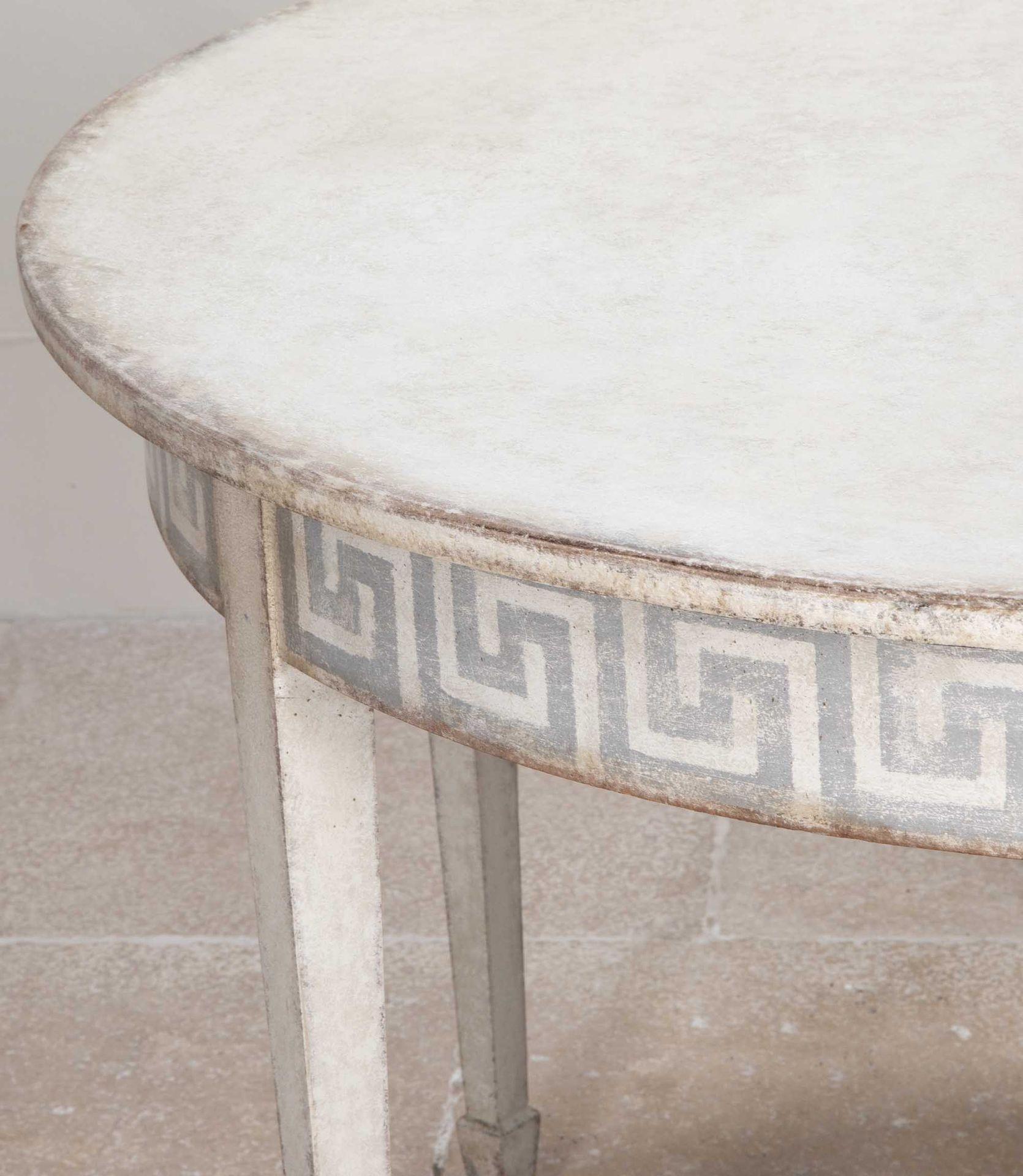 Pair of Late 19th Century Demi Lune Tables with Painted Greek Key Detail In Good Condition For Sale In Gloucestershire, GB