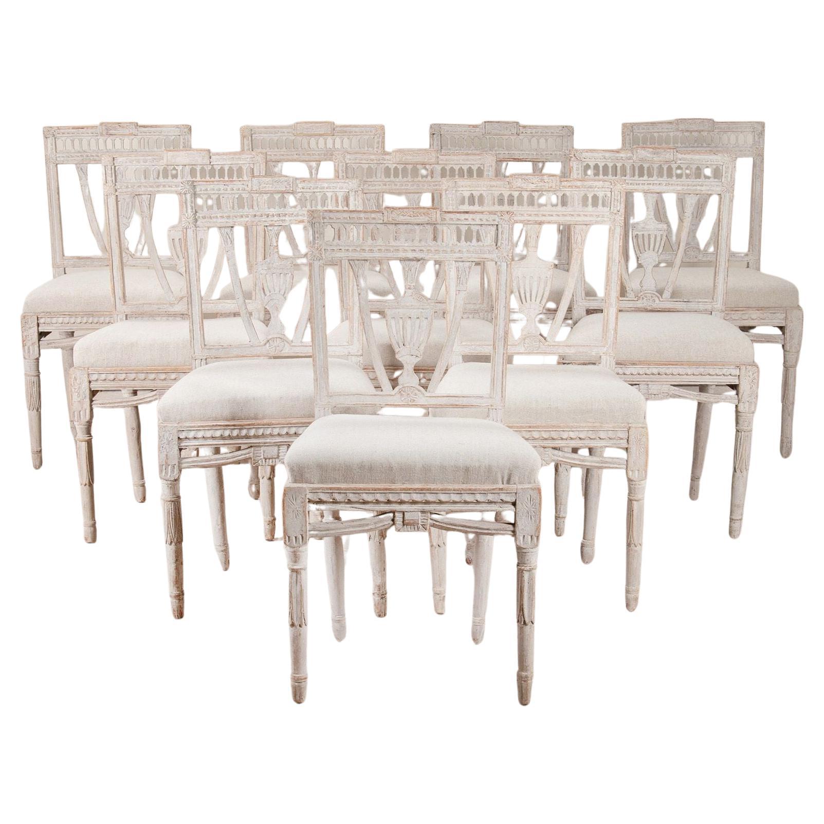 Conjunto de diez sillas de comedor suecas de estilo Gustaviano del siglo XIX