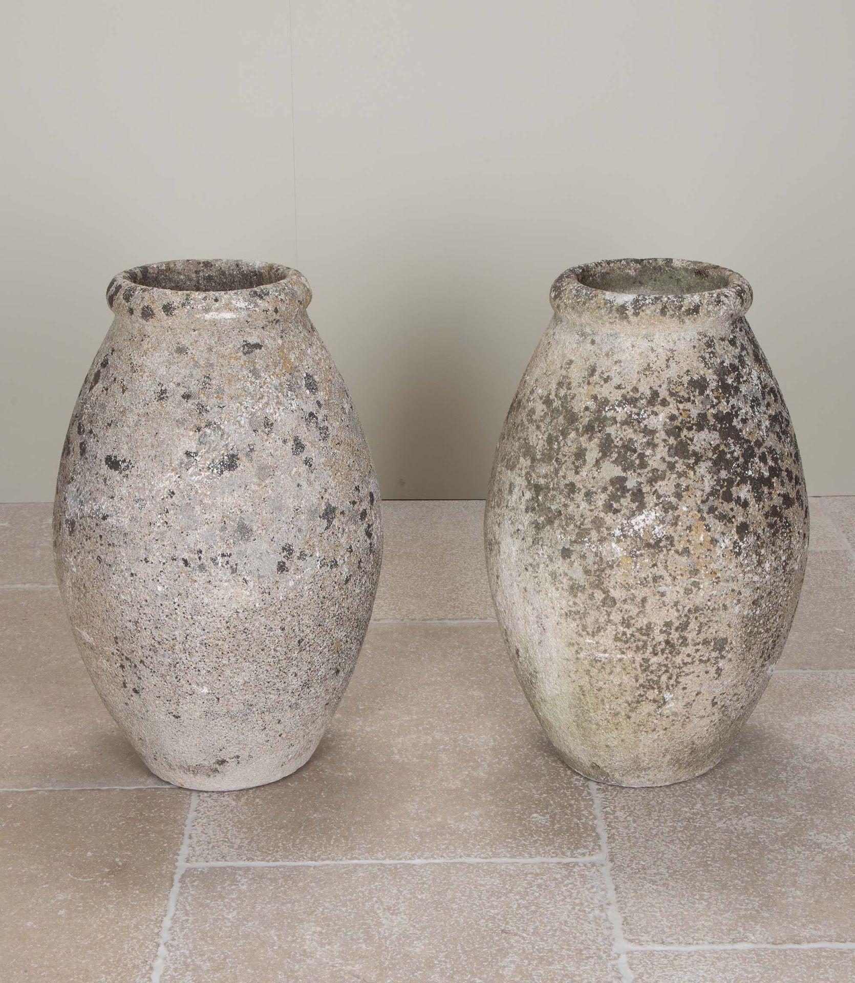 Country Pair of Tall 20th Century French Reconstituted Stone Urns For Sale