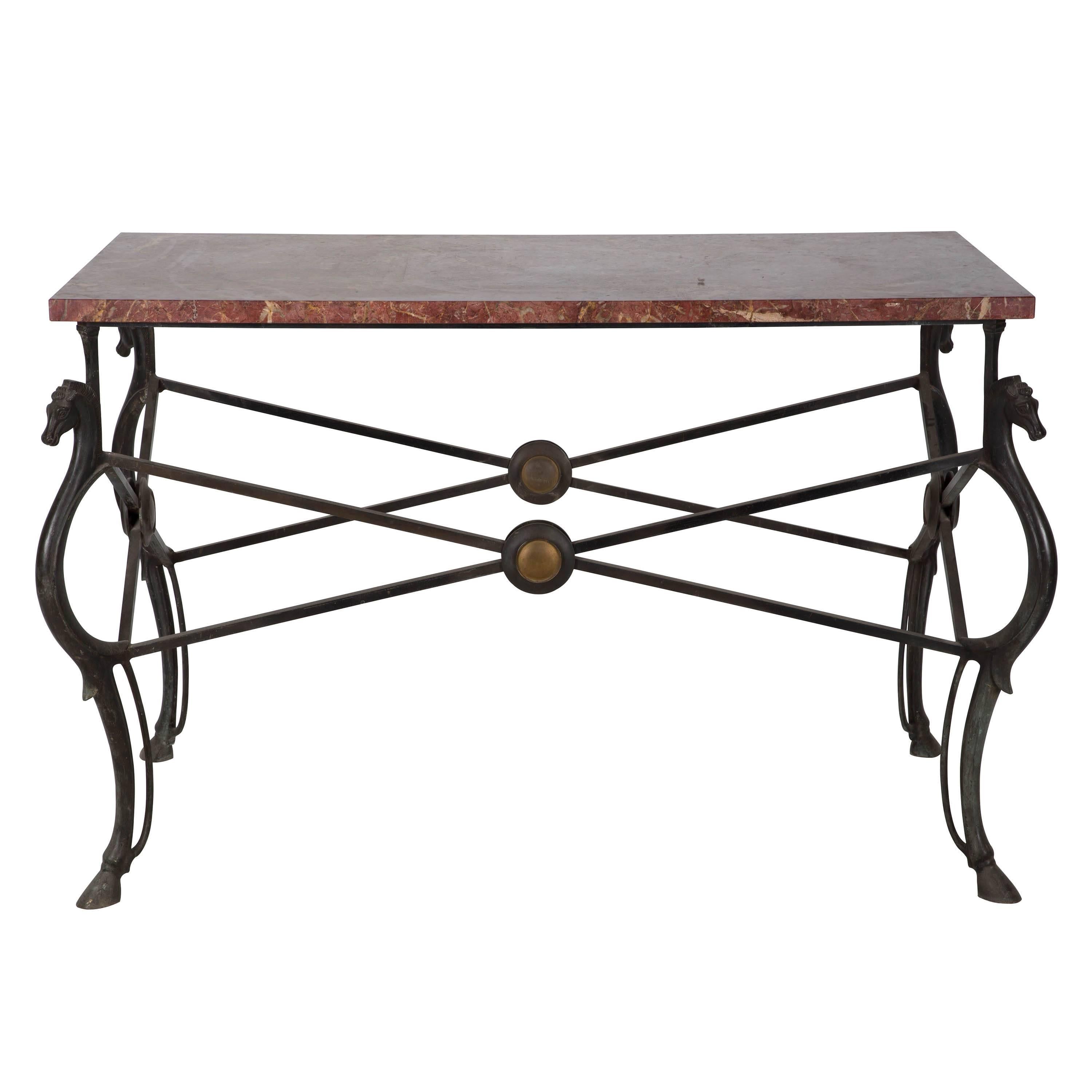 Horse Head Bronze Table with Rosso Imperio Marble Top In Good Condition In Gloucestershire, GB